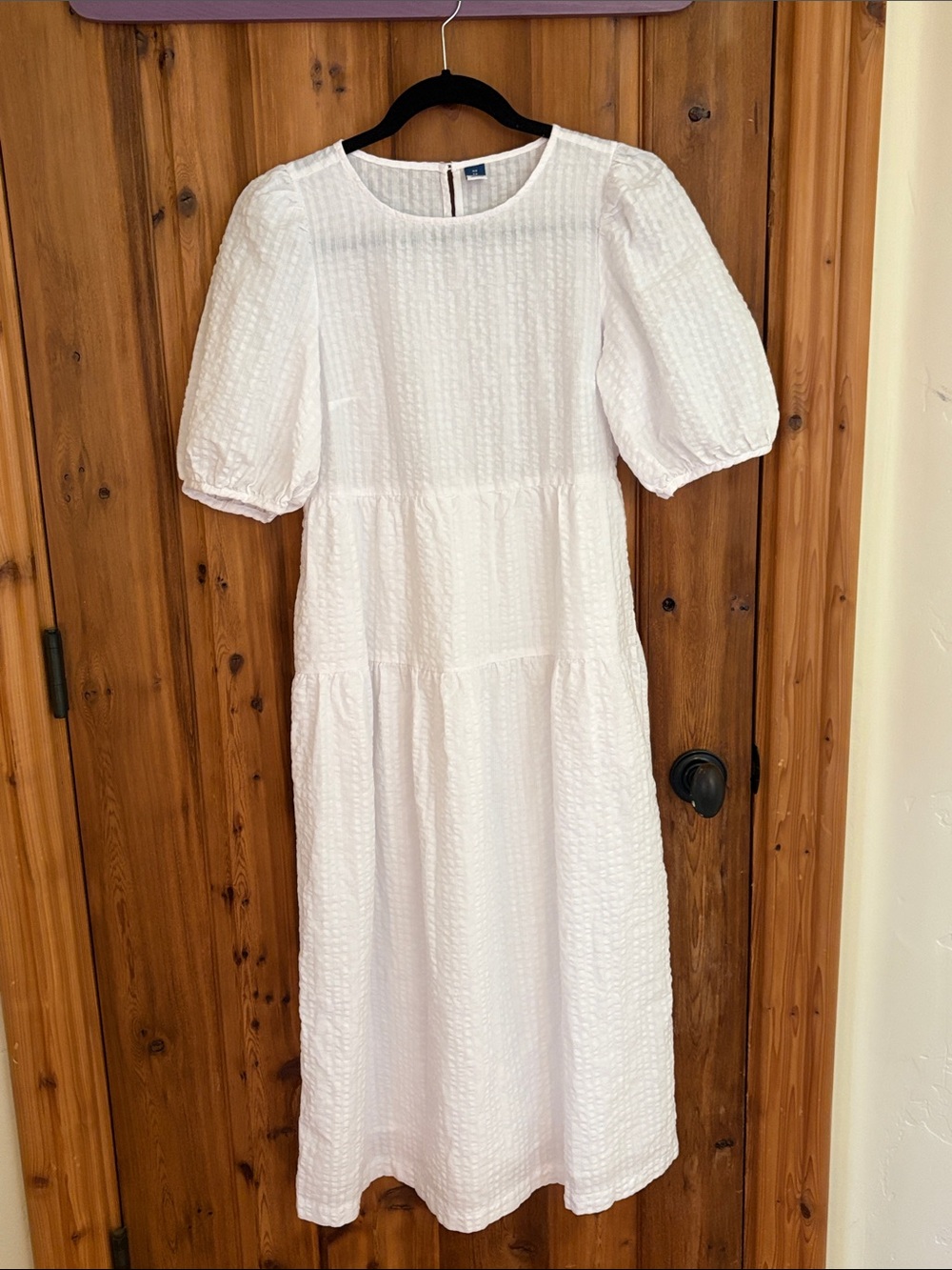 Old Navy White Textured Puff-Sleeve Midi Dress